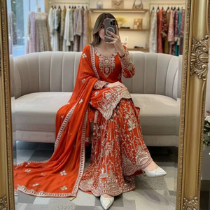 white christmas dresses Elegant Red Salwar Kameez by Pakistani Designer Online 2022 – Nameera by  Farooq main image 0