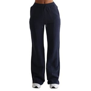 2026 venta al por mayor mujeres Flare Jogger pantalones y pantalones 100% algodón transpirable suave holgado ancho recto pantalones de chándal - Product Image 4
