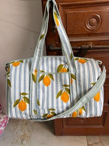 <b>Large</b> Luxury Cotton <b>Weekender</b> Travel Duffle <b>Bag</b> Custom Quilted Foldable Durable High Quality Sports Zipper <b>Women</b> Carryall Floral - Product Image 3