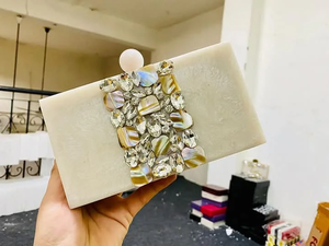 Women's Handmade <b>Square</b> Resin Clutch Folk Art Floral Design for Evening Parties & Bridal Events with Chain - Product Image 5