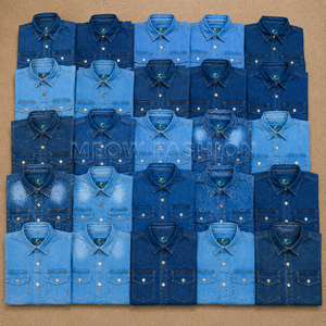 Ready Shipping Casual Denim Shirt For Boys Long Sleeve Solid Color Turn-<b>down</b> Collar Pockets Washed Cotton Material Regular Fit - Product Image 1