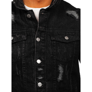 Custom Logo 2024 Streetwear Black <b>Denim</b> <b>Jacket</b> for <b>Men</b> Plus Size Washed Coat with OEM Design Service Spring Outdoor Wear - Product Image 5
