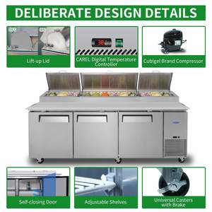 Équipement de réfrigération pour cuisine commerciale Orikool 93, table de préparation à pizza intégrée de 30,8 pieds cubes, planche à découper en bois de boucher - Product Image 4