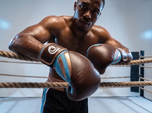 Gants de boxe en cuir Dumela Marron Bleu avec bordure cuivrée 6oz-16oz Équipement d'entraînement - Product Image 3