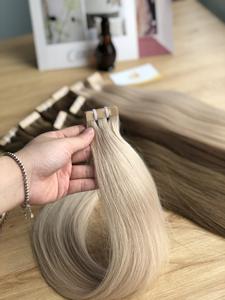 Single Donor Vietnam Straight 100% Extensiones de cabello de trama única alineadas con cutícula Color claro Cinta invisible en paquete blanqueado - Product Image 5