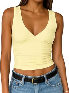 Womens Deep V Neck Crop Tank <b>Tops</b> Going Out Double Lined Sexy Crop <b>Top</b> Sleeveless Slim Fit Y2k Summer <b>Tops</b> - Product Image 3