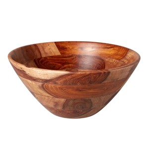 Bol de service à salade en bois d'acacia massif, fait main, rond, naturel, pour hôtel et cuisine domestique - Product Image 6