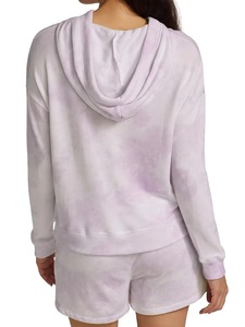 Sweat-shirt personnalisé pour femme en coton French Terry, tie-dye motif nuage lilas aquarelle, col cheminée, couleurs pastel, OEM, vente en gros - Product Image 4