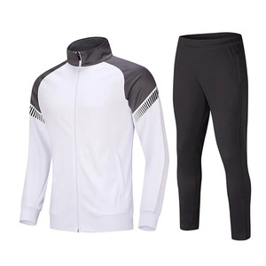Survêtement Homme Blanc et Gris – Veste Sport Zippée Entièrement Noire et Pantalon Séchage Rapide Coupe Classique – Idéal Automne – Design Uni Col Montant - Product Image 1