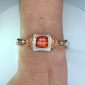 Bracelet manchette classique plaqué or 18 carats avec pierre en zircon orange et accents de diamants pour femme, bijoux de fête - Product Image 1