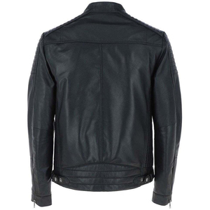 Men's Genuine Leather Stand Collar Zipper Closure Windproof <b>Slim</b> <b>Fit</b> Regular Length Quilted Pattern Custom Style <b>Jacket</b> - Product Image 6
