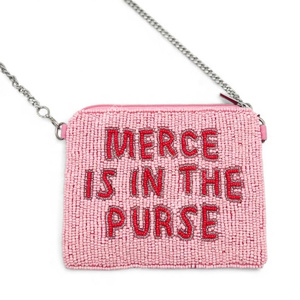 Handmade Beaded Quote <b>Pouch</b> Bag Women Statement Text Mini Clutch <b>Zip</b> Coin Purse Crossbody Chain Gift OEM Supplier - Product Image 3