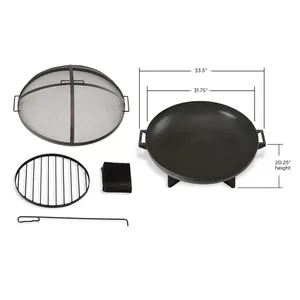 Brasero Redondo de Acero de 34 Pulgadas para Leña con Parrilla, Pantalla Antichispas, Llameador y Cubierta para Patio, Jardín y Camping - Product Image 3