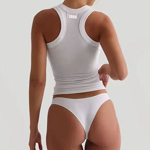 Camiseta sin mangas acanalada transpirable de diseño personalizado de fábrica para mujer, cuello alto, chaleco acanalado súper suave para mujer - Product Image 3