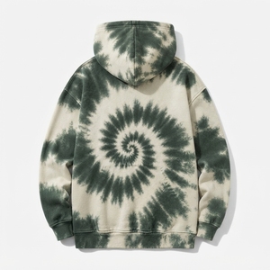 Sweat-shirt à capuche personnalisé vert crème tie-dye pour homme, streetwear, avec logo - Product Image 2
