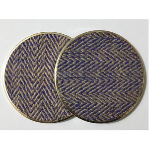 Dessous de verre en jute bleu au design moderne fait à la main, tissé en fibre naturelle avec des bords en laiton pour toutes les occasions d'Inde - Product Image 1