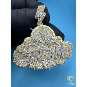 Colgante Personalizado Nube de Ensueño con Engaste de Rayo, Amuleto de Diamante Moissanita Estilo Hip Hop para Joyería Streetwear - Product Image 2