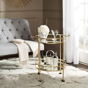 Chariot de service rond en céramique artisanale haut de gamme, doré, moderne, de luxe, lourd, avec couvercle plaqué, pour hôtels, sûr à utiliser - Product Image 6