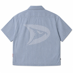 Camisa Y2K a Rayas Azules con Estampado Puff para Hombre, Oversize, de Corte Cuadrado, Manga Corta, Color Personalizado, Cuello con Botones de Estrella, Estilo Urbano, Abotonada - Product Image 4