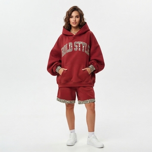 Ensemble 2 pièces pour femme : sweat à capuche et short en polaire rose, motif lettres brodées, coupe ample, tenue décontractée printemps-été - Product Image 4
