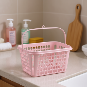 Cestino portaoggetti in plastica con maniglia, rettangolare 12x8x8 pollici, per organizzare cucina e bagno - Product Image 3