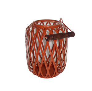 Lanterne à bougie en métal jaune, forme ovale, avec treillis tressé, poignée en bois, décoration de centre de table - Product Image 6