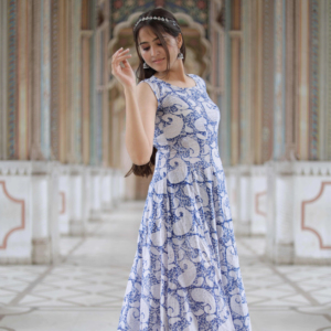 Robe courte indienne imprimée à la main pour femmes, robe d'été décontractée en coton, style bohème, magnifique robe maxi - Product Image 1