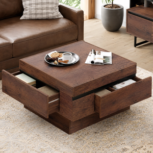 <b>Rustic</b> Brown Coffee <b>Table</b> with Hidden Storage Drawers <b>Wooden</b> Center <b>Table</b> for Living Room Furniture Supply - Product Image 2