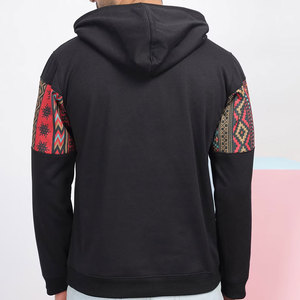 Sudadera con Capucha para Hombre, Estampado Geométrico, Corte Regular, Ropa Casual de Otoño, Negra con Patrón Rojo, Impresión por Sublimación - Product Image 4