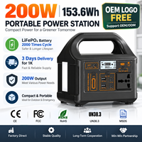 Logo OEM Gratis Layar LCD Pintar Stasiun Pengisian Daya Portabel untuk Laptop, Ponsel, dan Rumah LiFePO4 153.6Wh 200W Panel Surya Mini