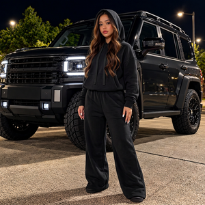 Wholesale <b>Brushed</b> Fleece 100% Cotton Eco-friendly Full-length Women's Winter Tracksuit for Streetwear Brand Collections - Product Image 4