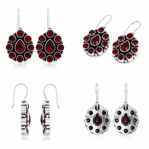 Large Quantity Antique <b>Silver</b> Plated <b>Stud</b> <b>Earrings</b> Women Garnet Pearl Flower Bohemian Style Bezel Setting Trendy Wedding Bulk - Product Image 6