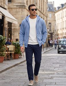 Sweat-shirt à capuche zippé en molleton de coton pour homme, coupe classique, couleur unie, décontracté, pour l'automne, 100% coton, en vente en gros - Product Image 3