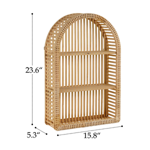 Wholesale Boho Arched Rattan Bamboo <b>Shelf</b> Handmade <b>Wall</b> Mounted Tall Design Home Decor Gift Bohemian Interior - Product Image 3