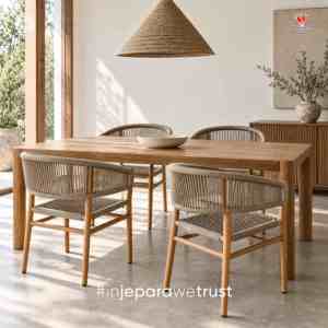 Fauteuil de salle à manger moderne en bois massif avec dossier incurvé et corde tressée, chaise en bois faite à la main pour restaurant, hôtel, villa, café, mobilier - Product Image 6