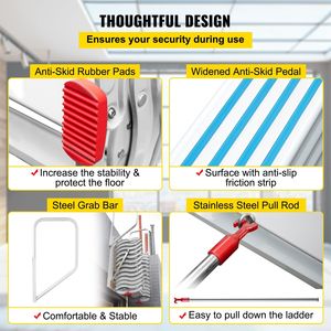 บันไดพับติดผนังแบบดึงลง 12 ขั้น สีขาว ทำจากโลหะผสม สำหรับเข้าห้องใต้หลังคา - Product Image 5