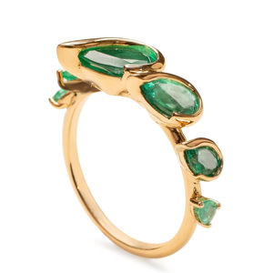 Anillo de Oro Sólido de 18K para Mujer con Esmeralda Corte Pera, Anillos Minimalistas con Piedras Preciosas, Diseño de Planta, para Uso Diario - Product Image 2