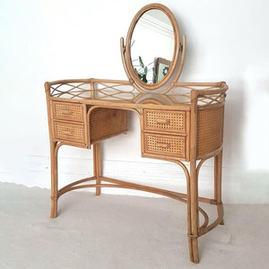 Luxury rattan makeup vanity table with large mirror retro style makeup dressing desk for bedroom decor - Product Image 6