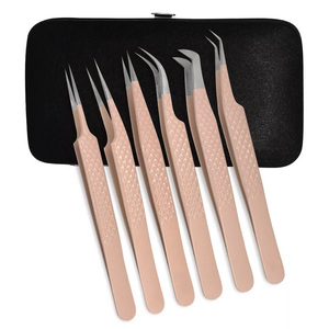 Prix de gros, étiquette privée, ensemble de pinces à épiler en acier inoxydable pour extensions de cils, prise en main parfaite, pinces droites et courbées - Product Image 3