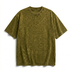 T-shirt Homme Délavé Effet Usé Coton Coupe Décontractée Style Urbain Tissu Épais Confortable Vente en Gros Fabrication - Product Image 1