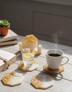 Handmade <b>Epoxy</b> <b>Resin</b> Coasters With Gold Leaf Inlay Irregular Shape Home Decoration Crafted For Coffee <b>Table</b> Use - Product Image 5