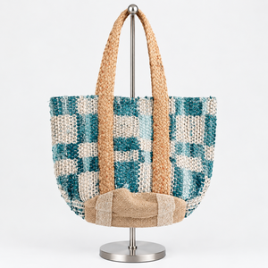 Sacs en jute tressés en coton recyclé faits à la main, sacs fourre-tout réutilisables pour la plage et les courses avec deux poignées, idéaux pour les sacs de plage - Product Image 1
