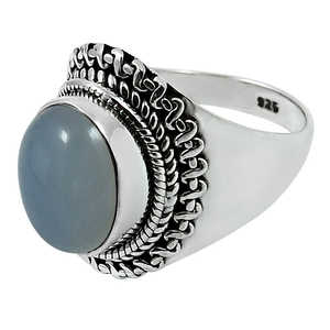 Bijoux vintage faits à la main en gros, avec pierre précieuse en calcédoine, bagues sur mesure de forme ovale, style bohème - Product Image 1