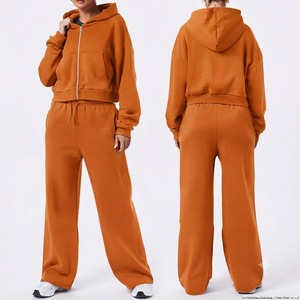 Ensemble de survêtement hiver à manches longues, couleur personnalisée, sweat à capuche uni en molleton, éco-responsable, 100% coton, 2 pièces - Product Image 4