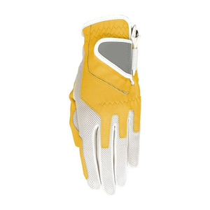 Gant de golf Ikhlas Sports pour homme en cuir véritable jaune et blanc, avec fermeture auto-agrippante, maille respirante, antidérapant et doux - Product Image 1