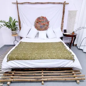 热卖橄榄绿波西米亚手印棉沙发扔客厅家居装饰用流苏手工编织