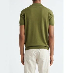 Camisa de punto de manga corta para hombre, 100% poliéster, verde oliva, con estampado frontal, formal, transpirable, corte regular, al por mayor - Product Image 2