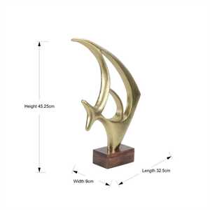 Gold Plated Abstract Sculpture Modern Artistic Tabletop Decor Handmade Wooden Base Irregular Shape Living Room Display - Product Image 3