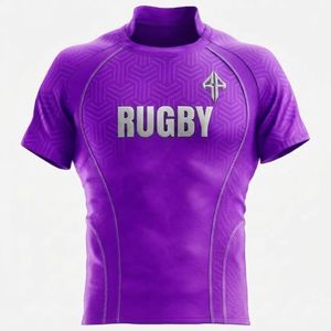 Nouvelle tenue de rugby de couleur violette, impression par transfert thermique, manches courtes, 100% polyester, qualité supérieure pour hommes - Product Image 6