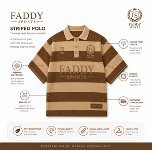 Chocolate Brown Beige Unisex Oversized Striped <b>Polo</b> T Shirt Textured Terry Cotton Custom Embroidery Private Label Streetwear - Product Image 5